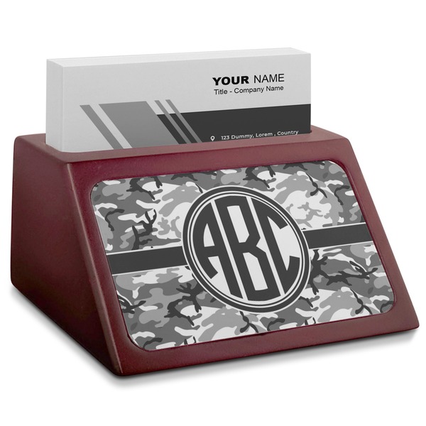 Custom Camo Red Mahogany Business Card Holder (Personalized)