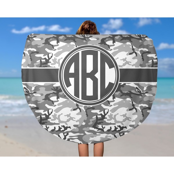 Camo Round Beach Towel - In Use