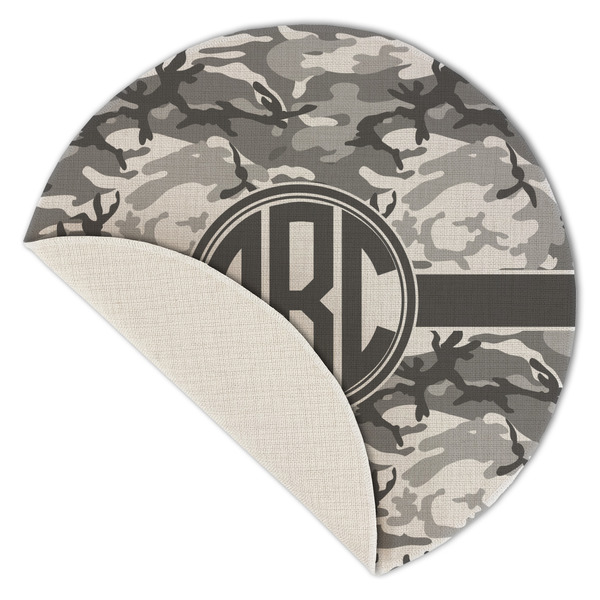 Camo Round Linen Placemats - Front (folded corner single sided)