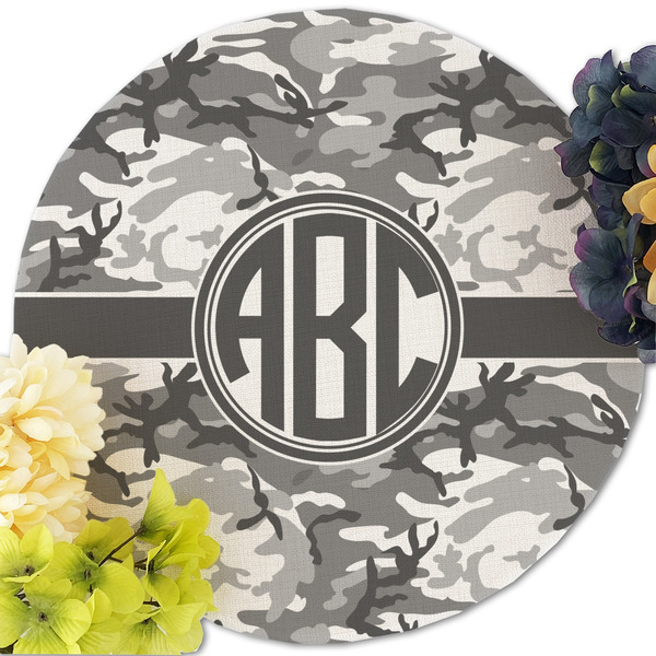 Camo Round Linen Placemats - Front (w flowers)