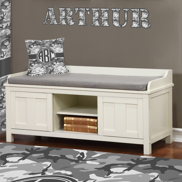 Camo Wall Name Decal Above Storage bench