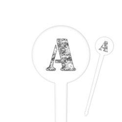 Camo 4" Round Plastic Food Picks - White - Single Sided (Personalized)