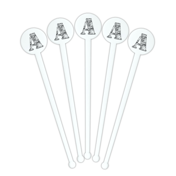 Camo White Plastic 7" Stir Stick - Round - Fan View