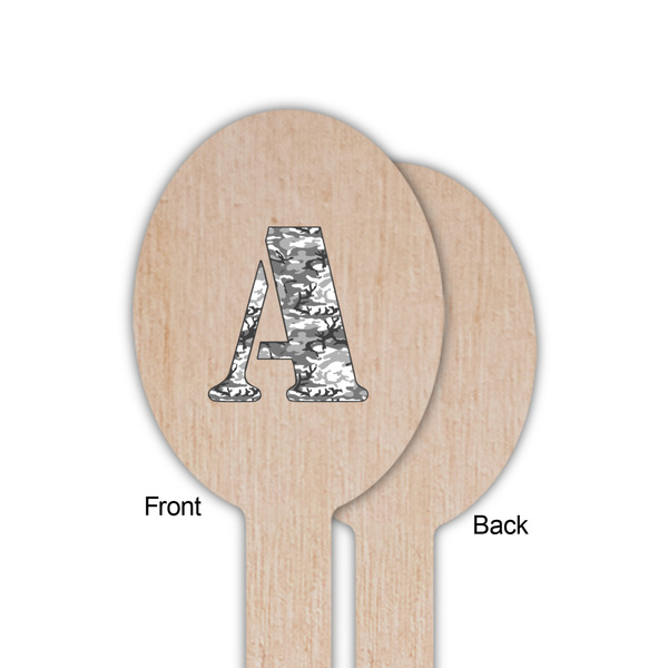 Camo Wooden Food Pick - Oval - Single Sided - Front & Back
