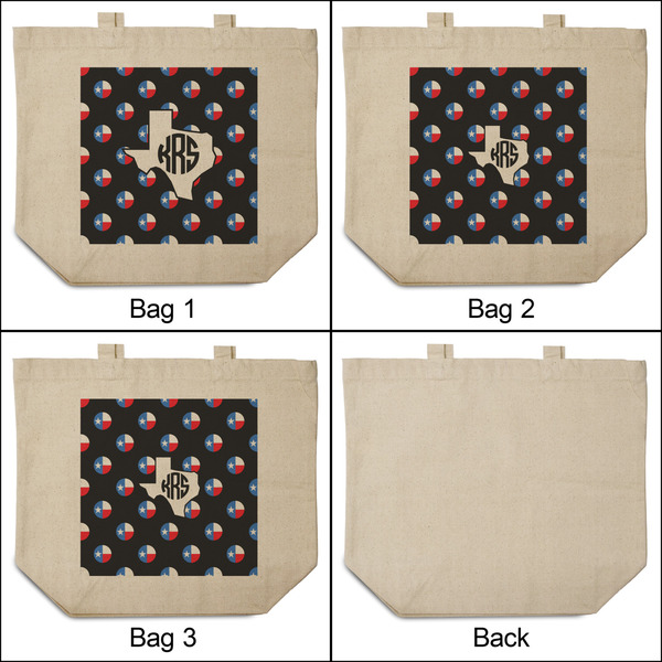 Texas Polka Dots 3 Reusable Cotton Grocery Bags - Front & Back View