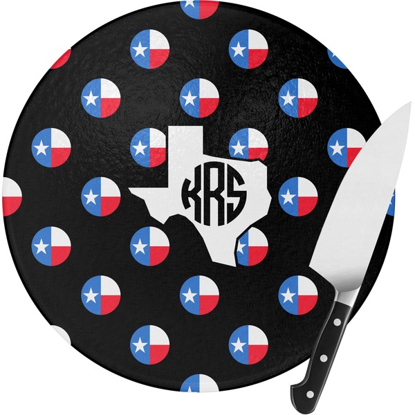 Custom Texas Polka Dots Round Glass Cutting Board - Small (Personalized)