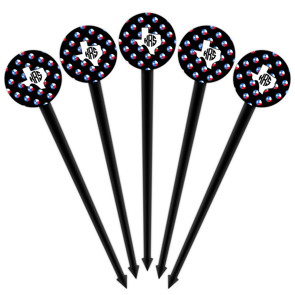 Texas Polka Dots Black Plastic 4" Food Pick - Round - Fan View