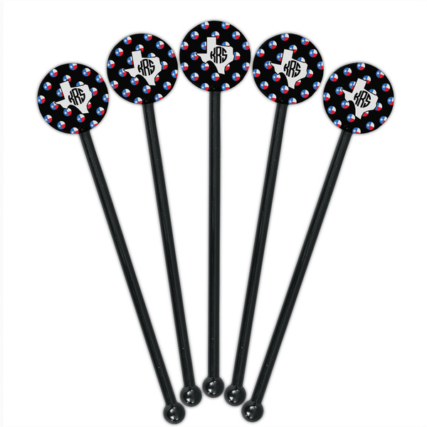 Texas Polka Dots Black Plastic 5.5" Stir Stick - Round - Fan View