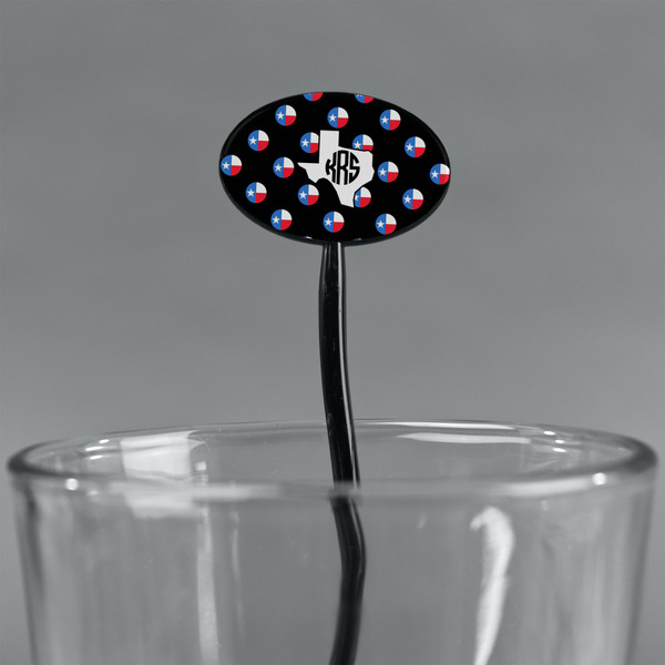 Texas Polka Dots Black Plastic 7" Stir Stick - Oval - Main