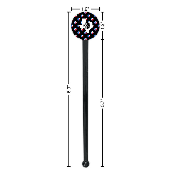 Texas Polka Dots Black Plastic 7" Stir Stick - Round - Dimensions