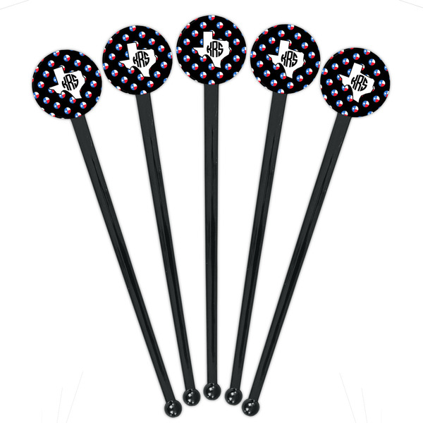 Texas Polka Dots Black Plastic 7" Stir Stick - Round - Fan View