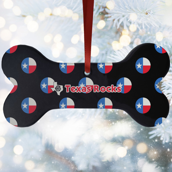 Custom Texas Polka Dots Ceramic Dog Ornament w/ Monograms