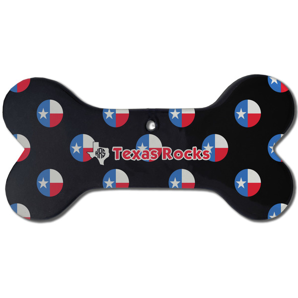Custom Texas Polka Dots Ceramic Dog Ornament - Front w/ Monogram