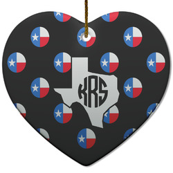Texas Polka Dots Heart Ceramic Ornament w/ Monogram