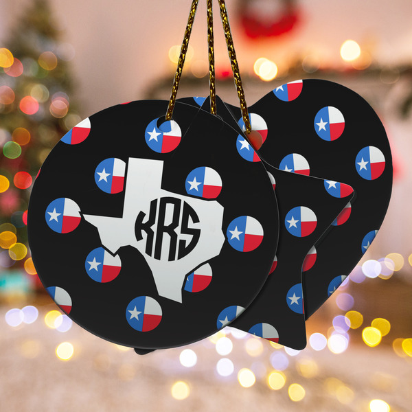 Custom Texas Polka Dots Ceramic Ornament w/ Monogram