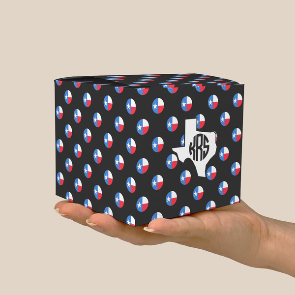 Texas Polka Dots Cube Favor Gift Box - On Hand - Scale View