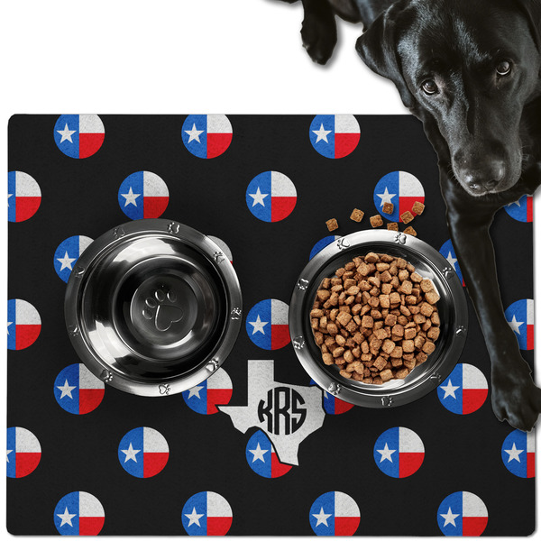 Custom Texas Polka Dots Dog Food Mat - Large w/ Monogram