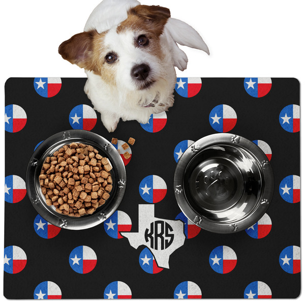 Custom Texas Polka Dots Dog Food Mat - Medium w/ Monogram