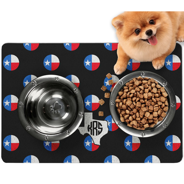 Custom Texas Polka Dots Dog Food Mat - Small w/ Monogram