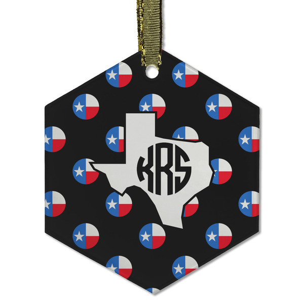 Custom Texas Polka Dots Flat Glass Ornament - Hexagon w/ Monogram