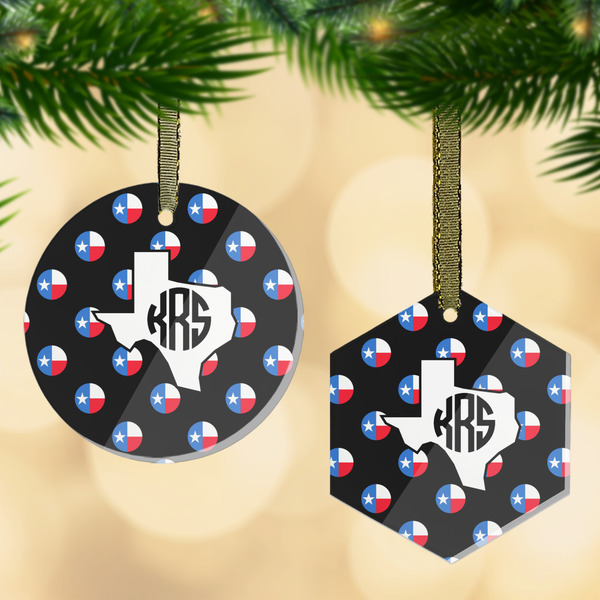 Custom Texas Polka Dots Flat Glass Ornament w/ Monogram