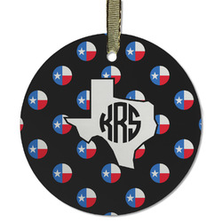 Texas Polka Dots Flat Glass Ornament - Round w/ Monogram