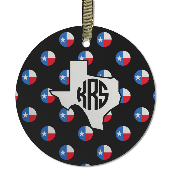 Custom Texas Polka Dots Flat Glass Ornament - Round w/ Monogram