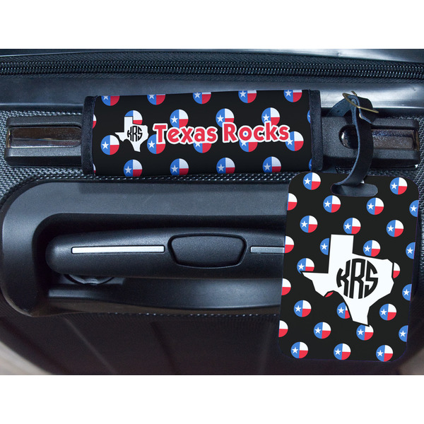 Texas Polka Dots Metal Luggage Tag & Handle Wrap - In Context