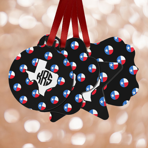 Custom Texas Polka Dots Metal Ornaments - Double Sided w/ Monogram