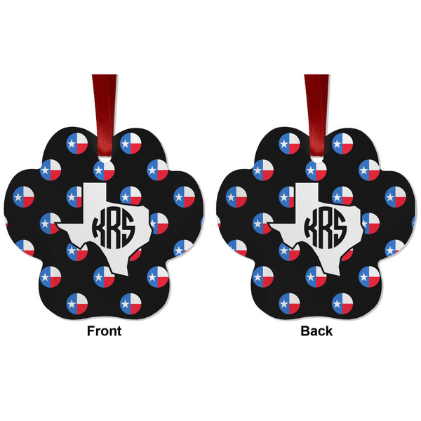 Texas Polka Dots Metal Paw Ornament - Front and Back