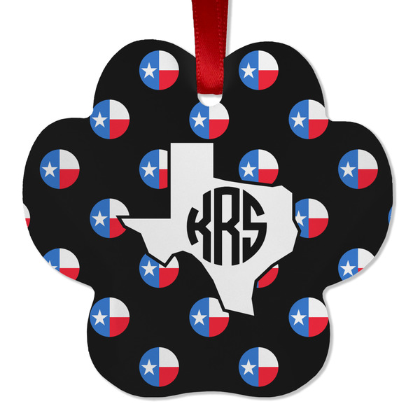 Custom Texas Polka Dots Metal Paw Ornament - Double Sided w/ Monogram