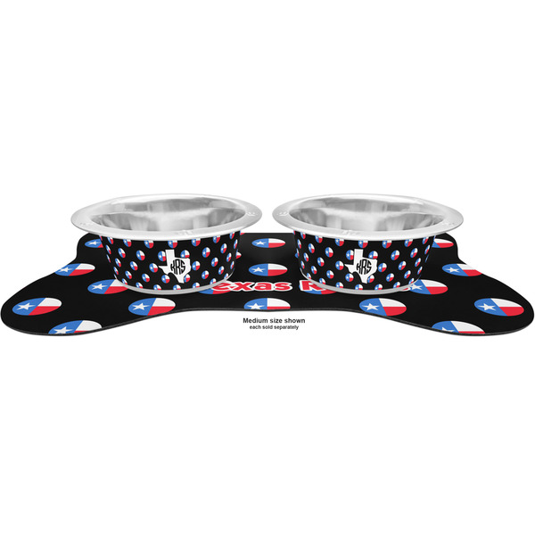 Texas Polka Dots Metal Pet Bowls - On Dog Bone Shaped Mat