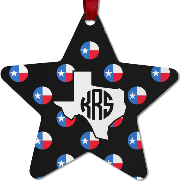 Custom Texas Polka Dots Metal Star Ornament - Double Sided w/ Monogram