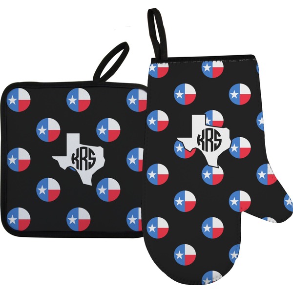 Custom Texas Polka Dots Right Oven Mitt & Pot Holder Set w/ Monogram