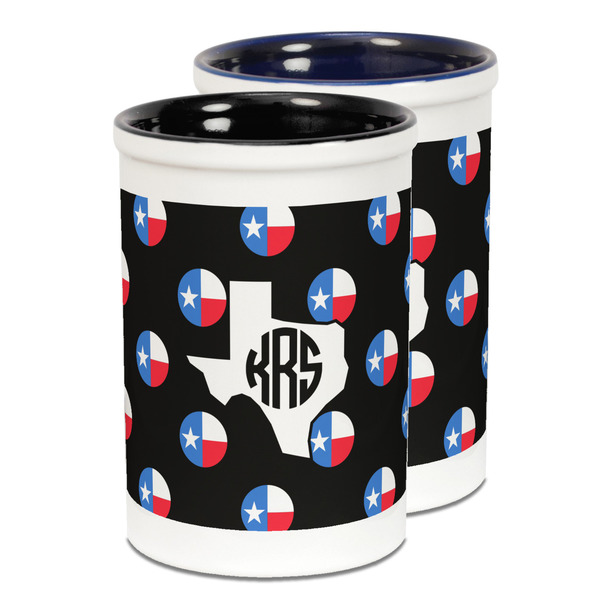 Custom Texas Polka Dots Ceramic Pencil Holder - Large