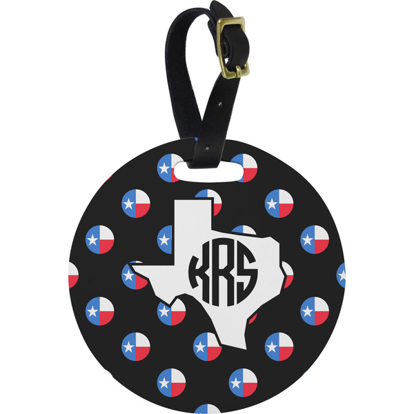 Custom Texas Polka Dots Plastic Luggage Tag - Round (Personalized)