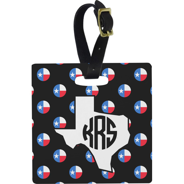 Custom Texas Polka Dots Plastic Luggage Tag - Square w/ Monogram