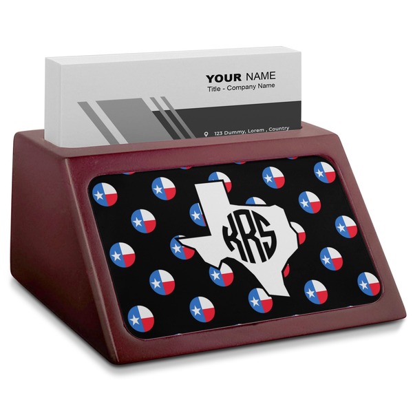 Custom Texas Polka Dots Red Mahogany Business Card Holder (Personalized)