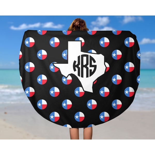 Texas Polka Dots Round Beach Towel - In Use