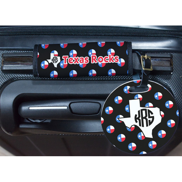 Texas Polka Dots Round Luggage Tag & Handle Wrap - In Context