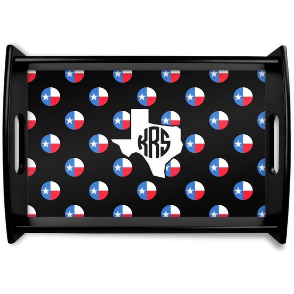 Custom Texas Polka Dots Black Wooden Tray - Small (Personalized)