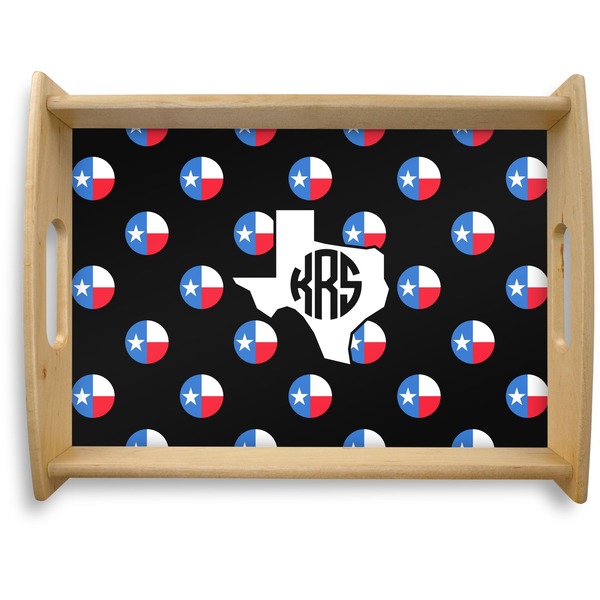 Custom Texas Polka Dots Natural Wooden Tray - Large (Personalized)