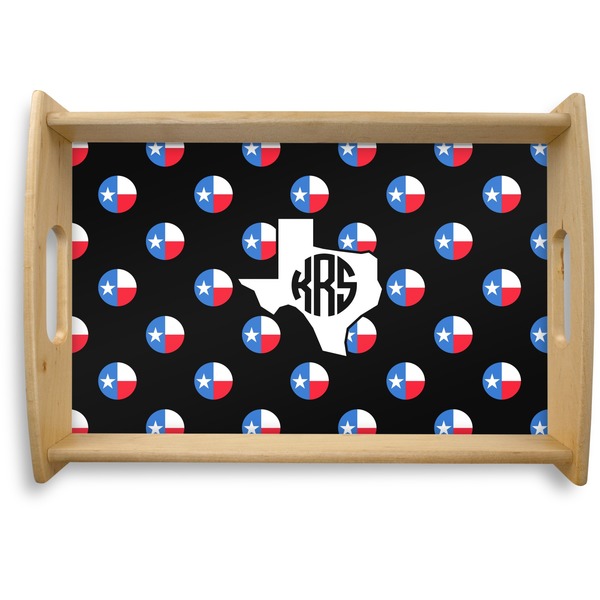 Custom Texas Polka Dots Natural Wooden Tray - Small (Personalized)