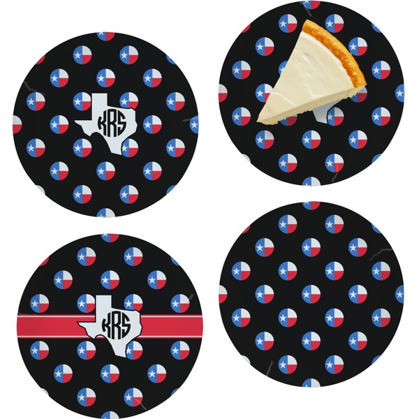 Custom Texas Polka Dots Set of 4 Glass Appetizer / Dessert Plate 8" (Personalized)