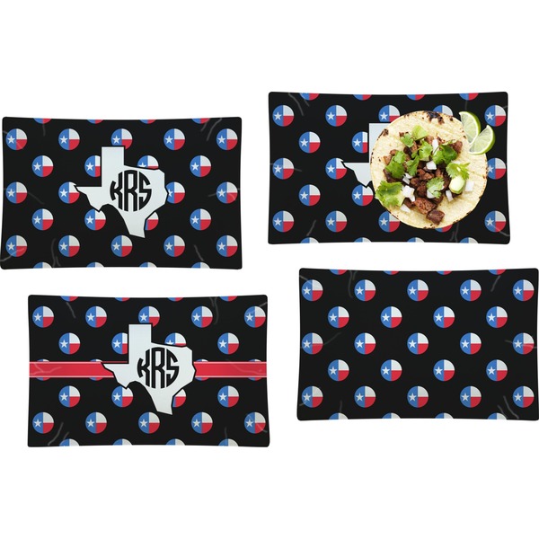 Custom Texas Polka Dots Set of 4 Glass Rectangular Lunch / Dinner Plate (Personalized)