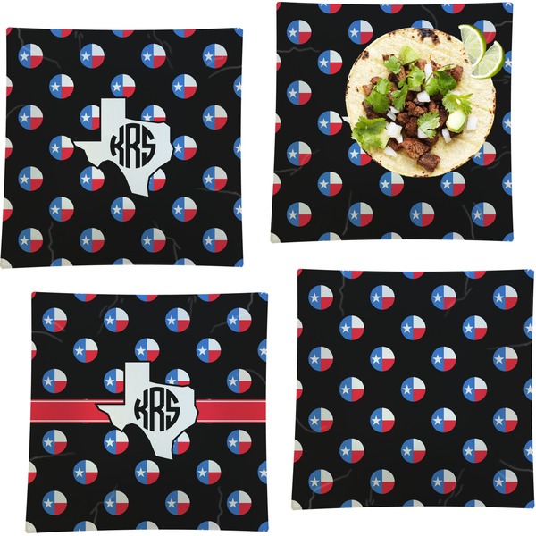 Custom Texas Polka Dots Set of 4 Glass Square Lunch / Dinner Plate 9.5" (Personalized)