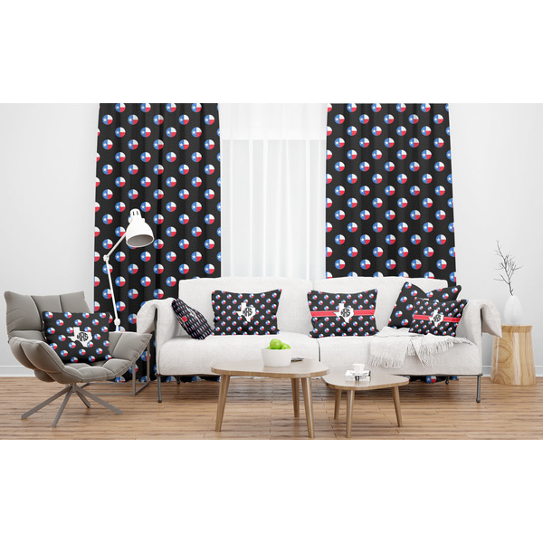 Texas Polka Dots Sheer and Custom Curtains in Room with Matching Pillows