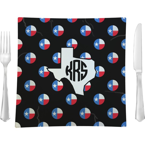 Custom Texas Polka Dots 9.5" Glass Square Lunch / Dinner Plate- Single or Set of 4 (Personalized)