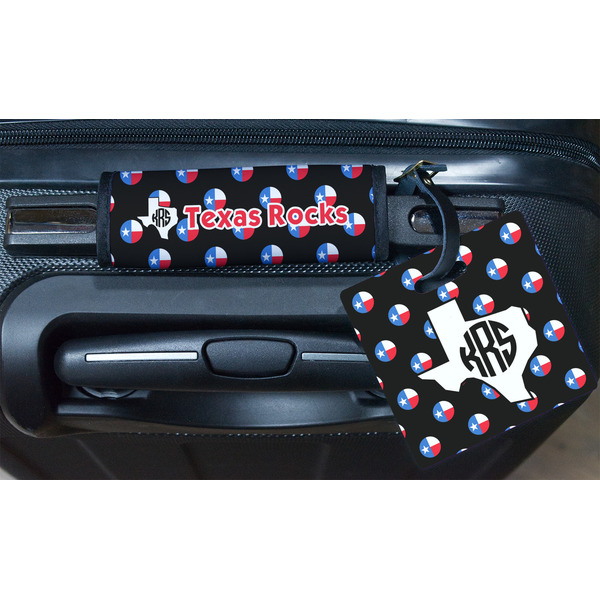 Texas Polka Dots Square Luggage Tag & Handle Wrap - In Context