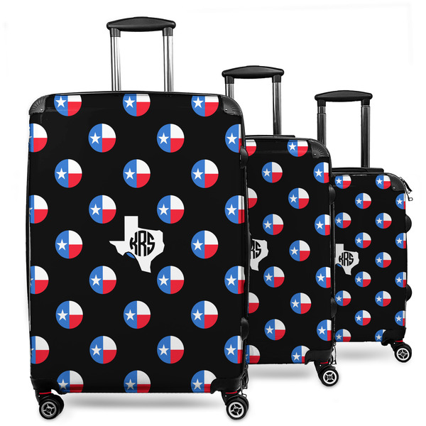 Custom Texas Polka Dots 3 Piece Luggage Set - 20" Carry On, 24" Medium Checked, 28" Large Checked (Personalized)